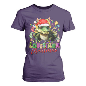 Funny Cajun Louisiana Christmas Santa's Alligator T Shirt For Women TS11 Purple Print Your Wear