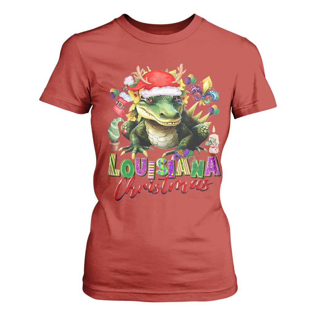Funny Cajun Louisiana Christmas Santa's Alligator T Shirt For Women TS11 Red Print Your Wear