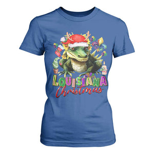 Funny Cajun Louisiana Christmas Santa's Alligator T Shirt For Women TS11 Royal Blue Print Your Wear
