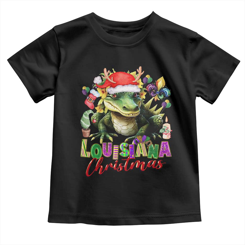 Funny Cajun Louisiana Christmas Santa's Alligator Toddler T Shirt TS11 Black Print Your Wear