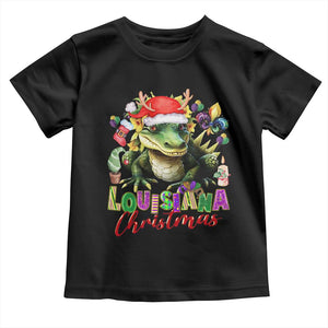 Funny Cajun Louisiana Christmas Santa's Alligator Toddler T Shirt TS11 Black Print Your Wear