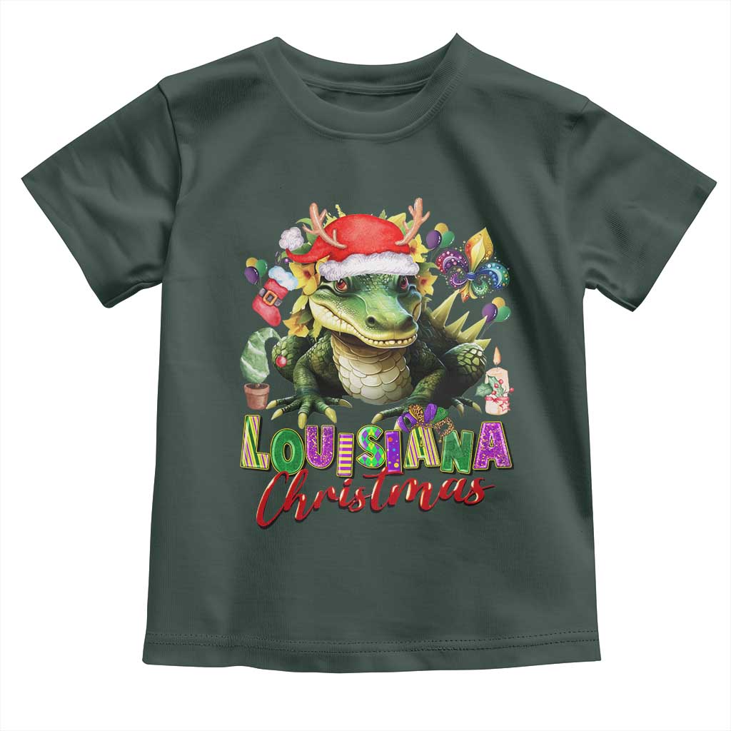 Funny Cajun Louisiana Christmas Santa's Alligator Toddler T Shirt TS11 Dark Forest Green Print Your Wear