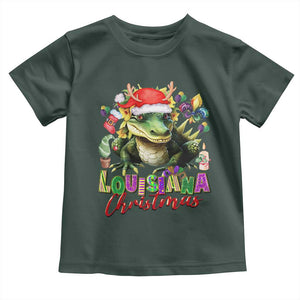 Funny Cajun Louisiana Christmas Santa's Alligator Toddler T Shirt TS11 Dark Forest Green Print Your Wear
