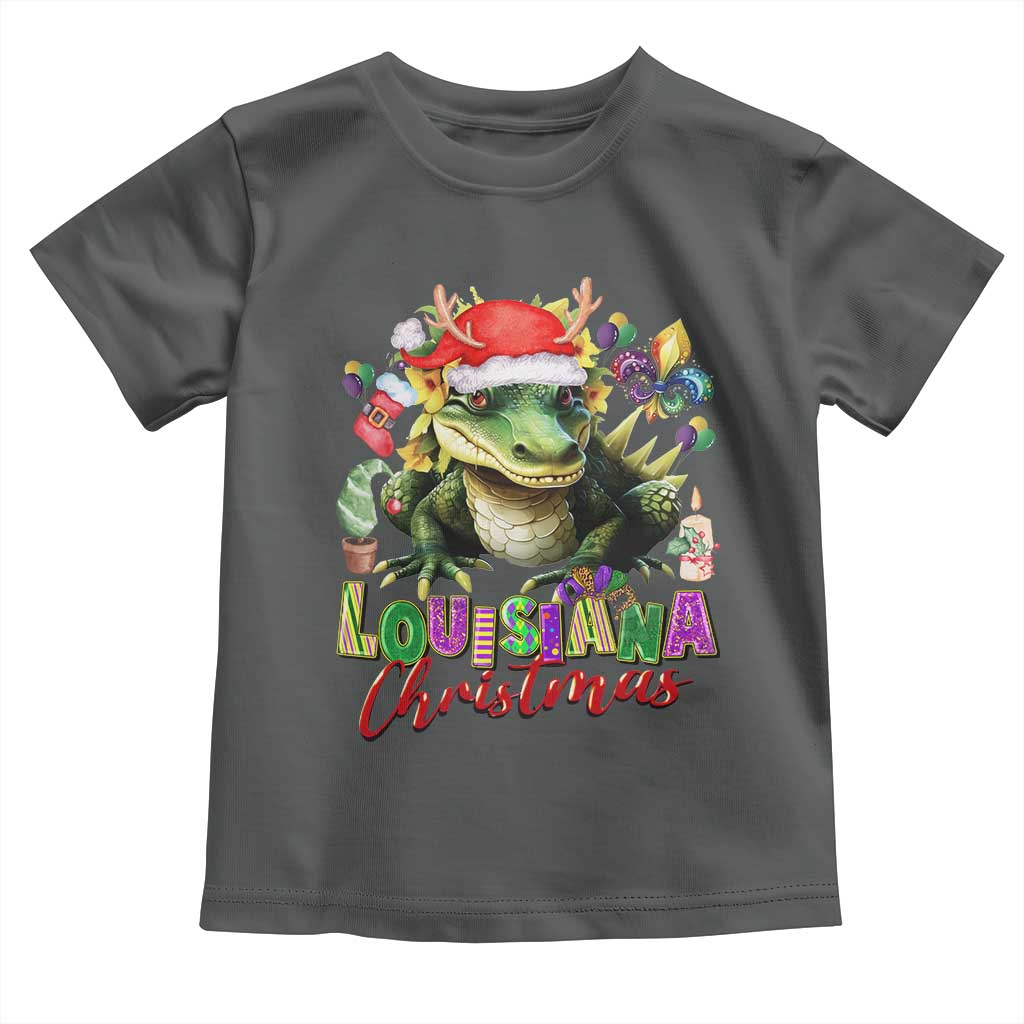 Funny Cajun Louisiana Christmas Santa's Alligator Toddler T Shirt TS11 Dark Heather Print Your Wear