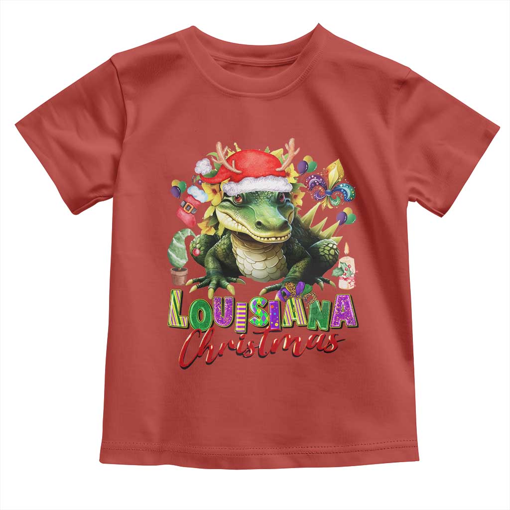 Funny Cajun Louisiana Christmas Santa's Alligator Toddler T Shirt TS11 Red Print Your Wear