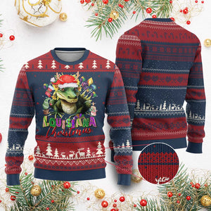 Funny Cajun Louisiana Christmas Santa's Alligator Ugly Christmas Sweater TS11 Burgundy Print Your Wear