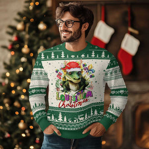 Funny Cajun Louisiana Christmas Santa's Alligator Ugly Christmas Sweater TS11 Green Print Your Wear
