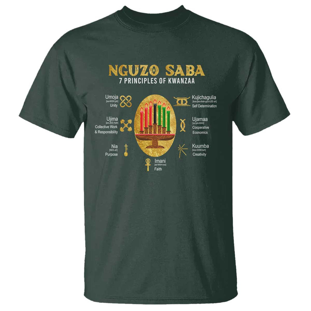 Nguzo Saba Symbols The 7 Principles Of Kwanzaa Kinara Candles T Shirt TS11 Dark Forest Green Print Your Wear