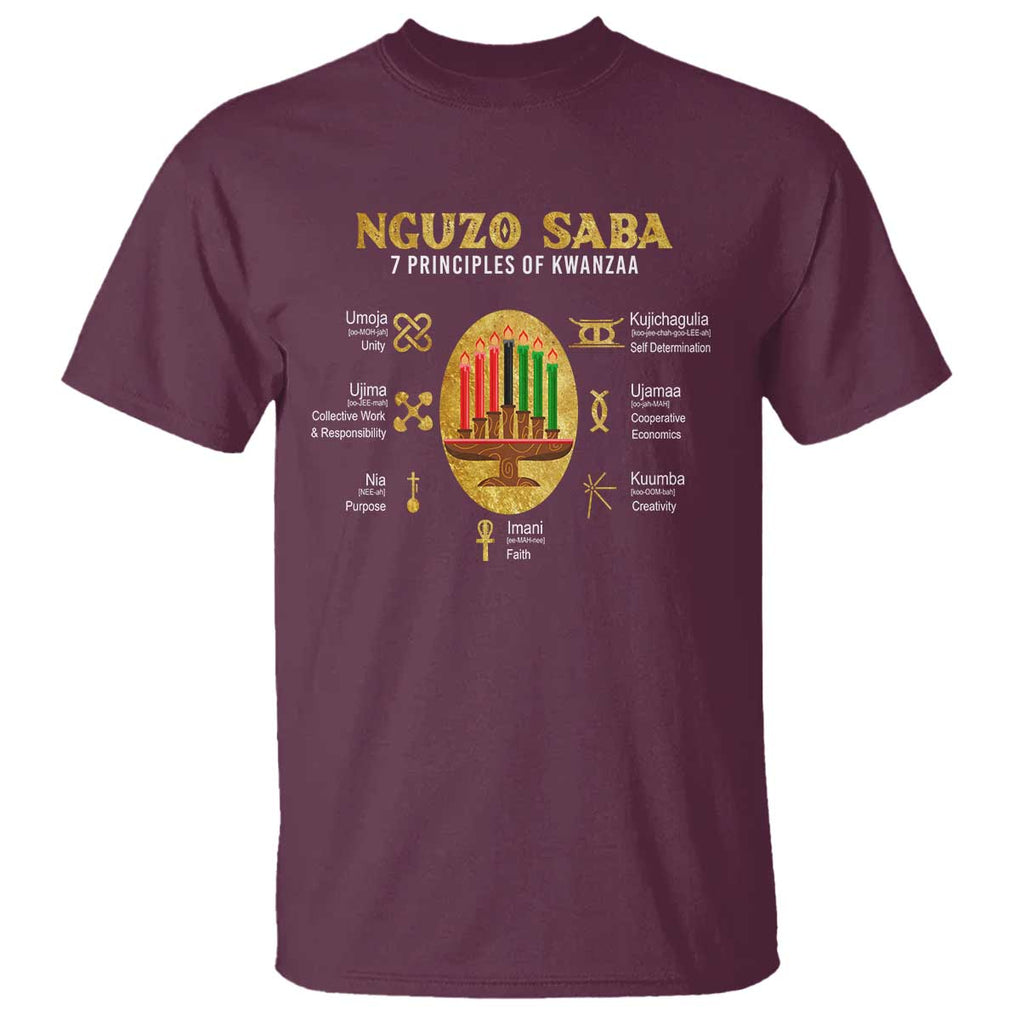 Nguzo Saba Symbols The 7 Principles Of Kwanzaa Kinara Candles T Shirt TS11 Maroon Print Your Wear