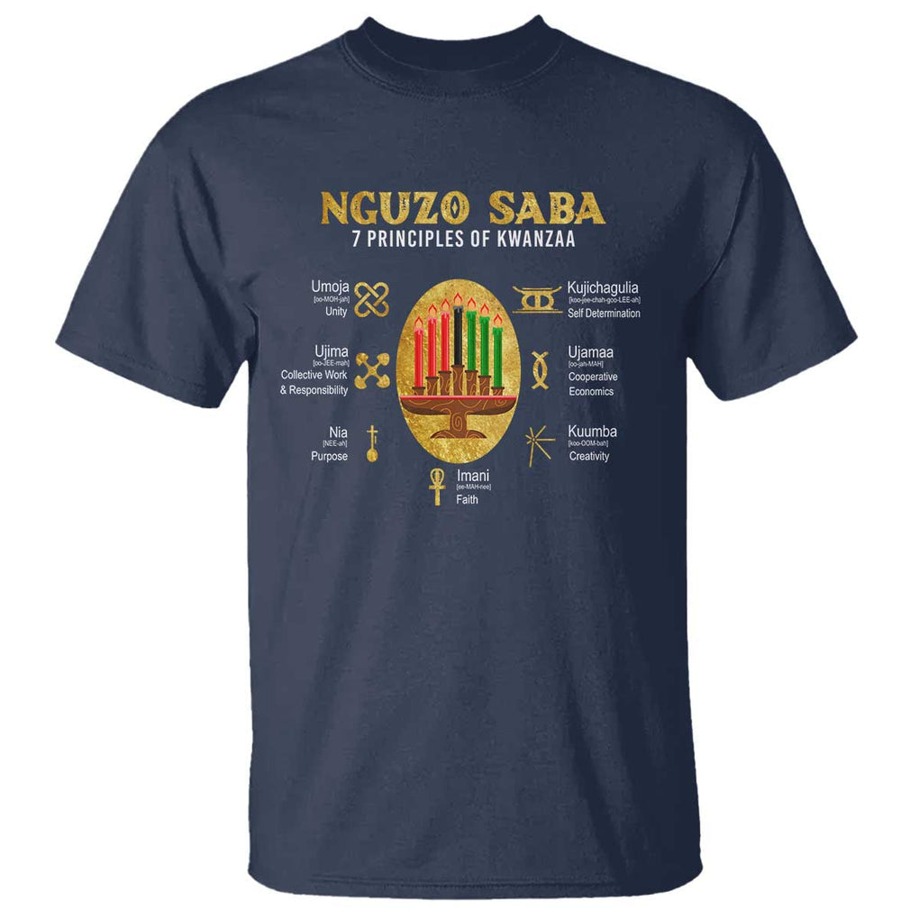 Nguzo Saba Symbols The 7 Principles Of Kwanzaa Kinara Candles T Shirt TS11 Navy Print Your Wear