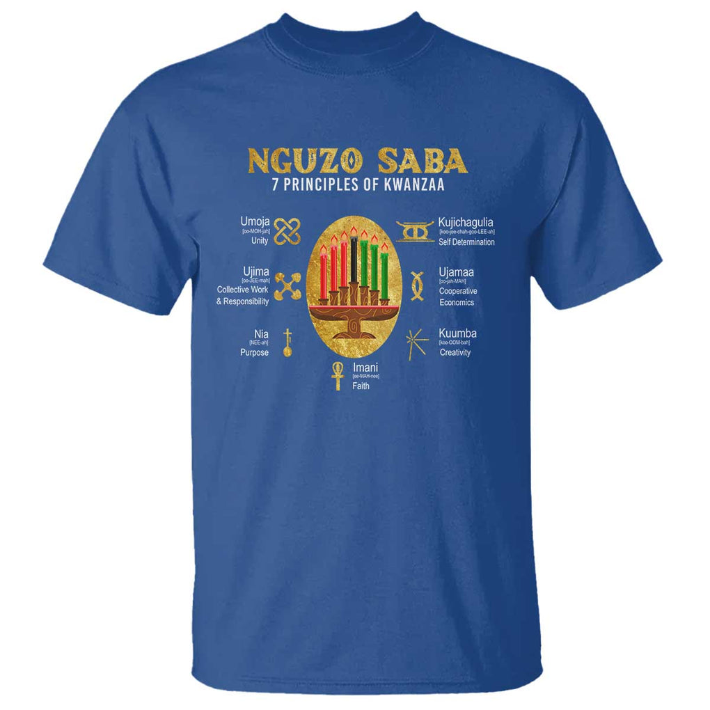Nguzo Saba Symbols The 7 Principles Of Kwanzaa Kinara Candles T Shirt TS11 Royal Blue Print Your Wear