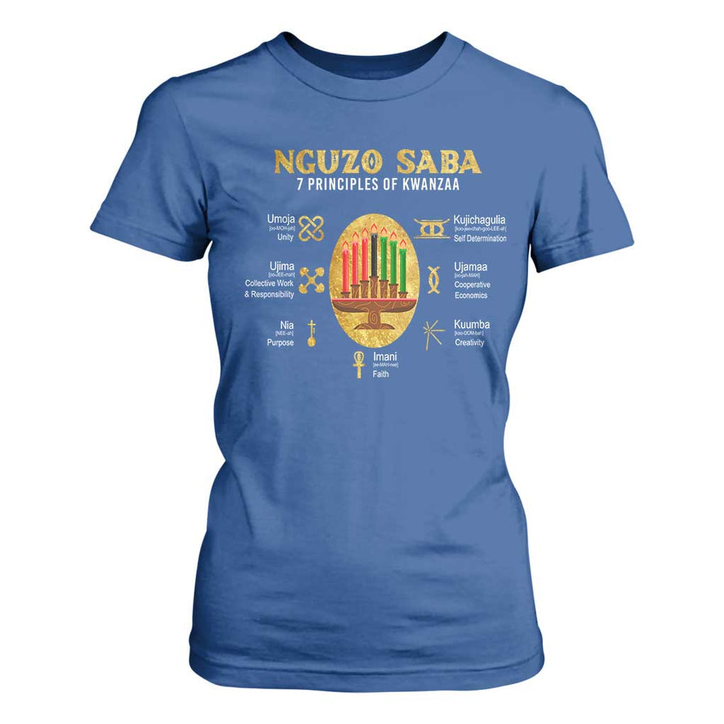 Nguzo Saba Symbols The 7 Principles Of Kwanzaa Kinara Candles T Shirt For Women TS11 Royal Blue Print Your Wear