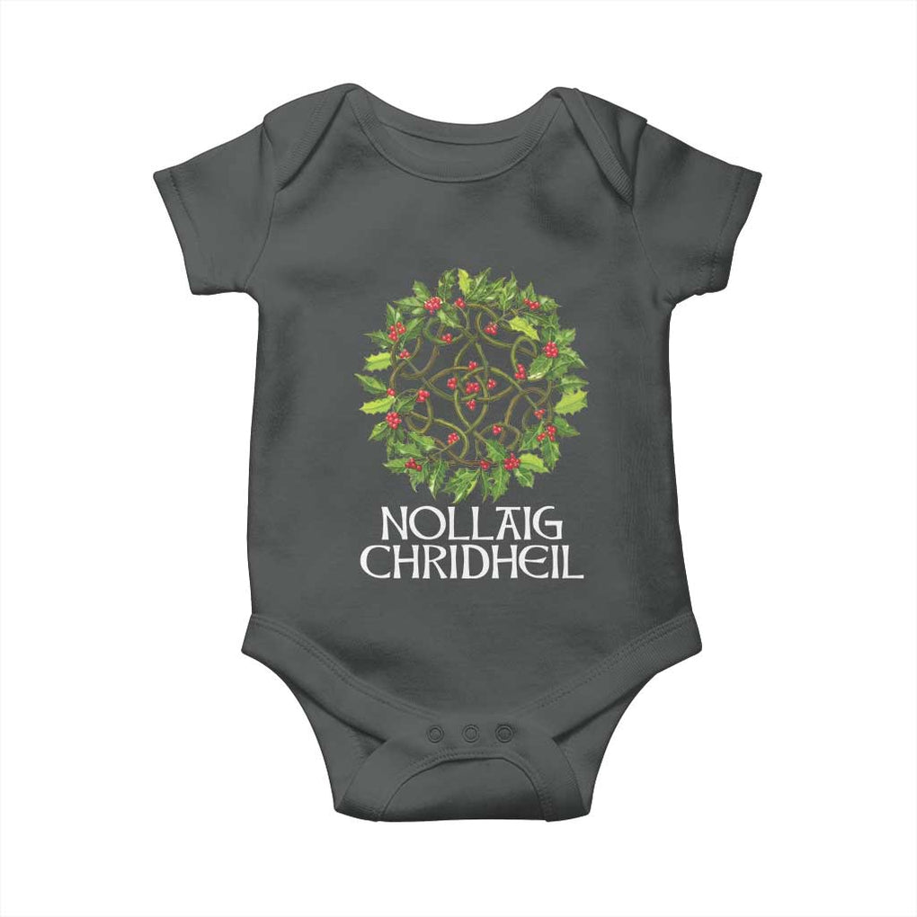 Scottish Merry Christmas Baby Onesie Nollaig Chridhel Celtic Xmas Mistletoe TS11 Dark Heather Print Your Wear