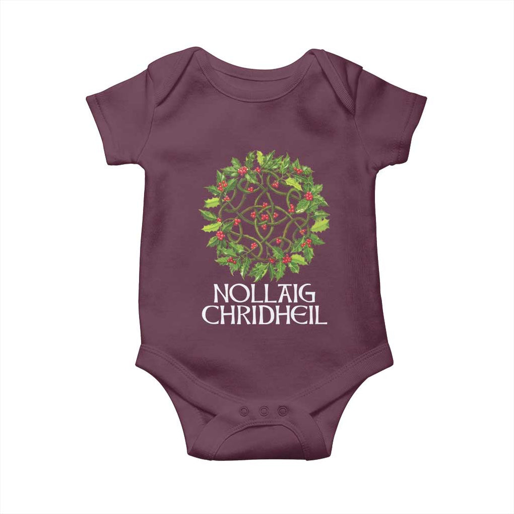 Scottish Merry Christmas Baby Onesie Nollaig Chridhel Celtic Xmas Mistletoe TS11 Maroon Print Your Wear