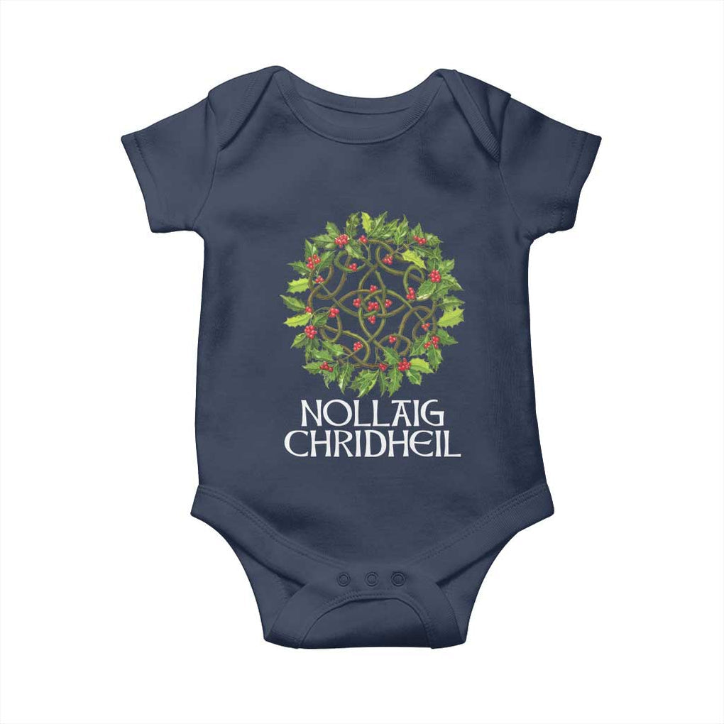 Scottish Merry Christmas Baby Onesie Nollaig Chridhel Celtic Xmas Mistletoe TS11 Navy Print Your Wear