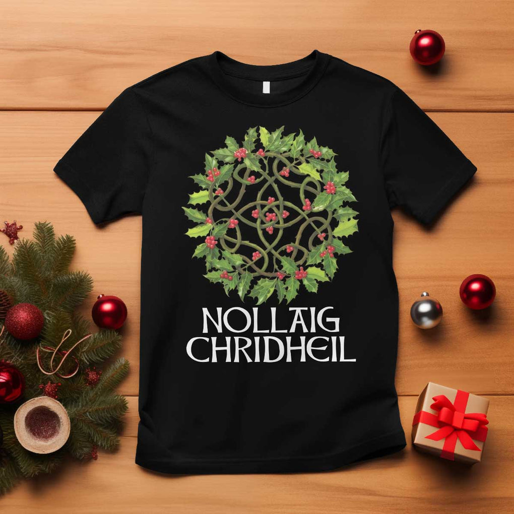 Scottish Merry Christmas T Shirt Nollaig Chridhel Celtic Xmas Mistletoe TS11 Black Print Your Wear