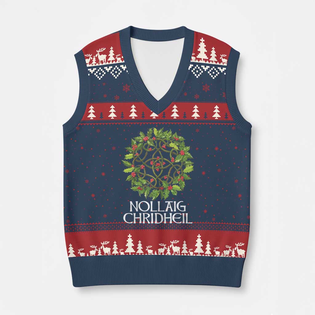 Scottish Merry Xmas V-Neck Knit Sweater Vest Nollaig Chridhel Celtic Xmas Mistletoe TS11 Navy Red Print Your Wear