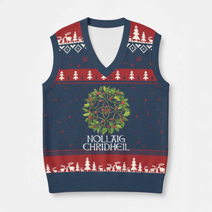 Scottish Merry Xmas V-Neck Knit Sweater Vest Nollaig Chridhel Celtic Xmas Mistletoe TS11 Navy Red Print Your Wear