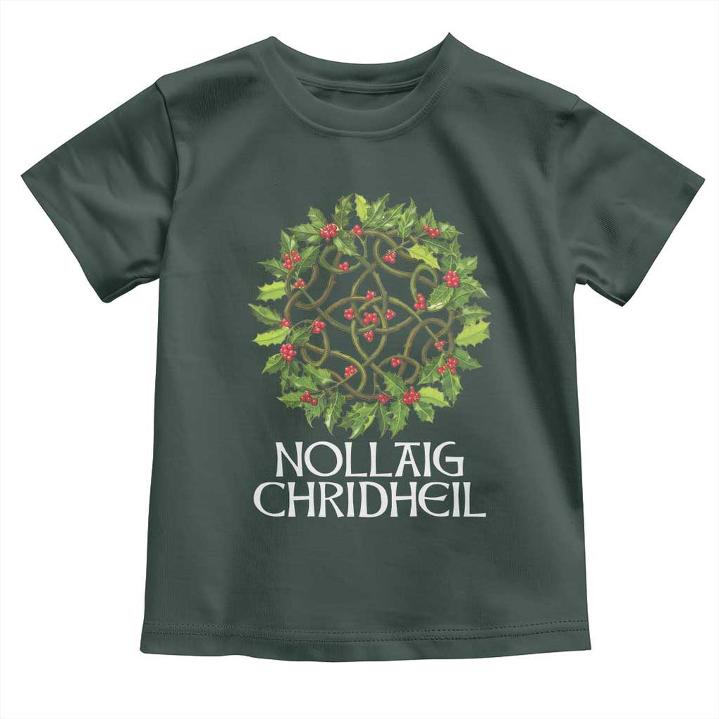 Scottish Merry Christmas Toddler T Shirt Nollaig Chridhel Celtic Xmas Mistletoe TS11 Dark Forest Green Print Your Wear