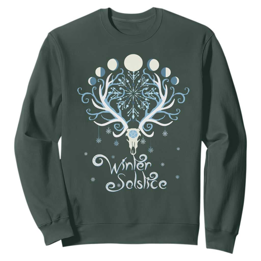 Winter Solstice Yule Pagan Christmas Reindeer Sweatshirt TS11 Dark Forest Green Print Your Wear