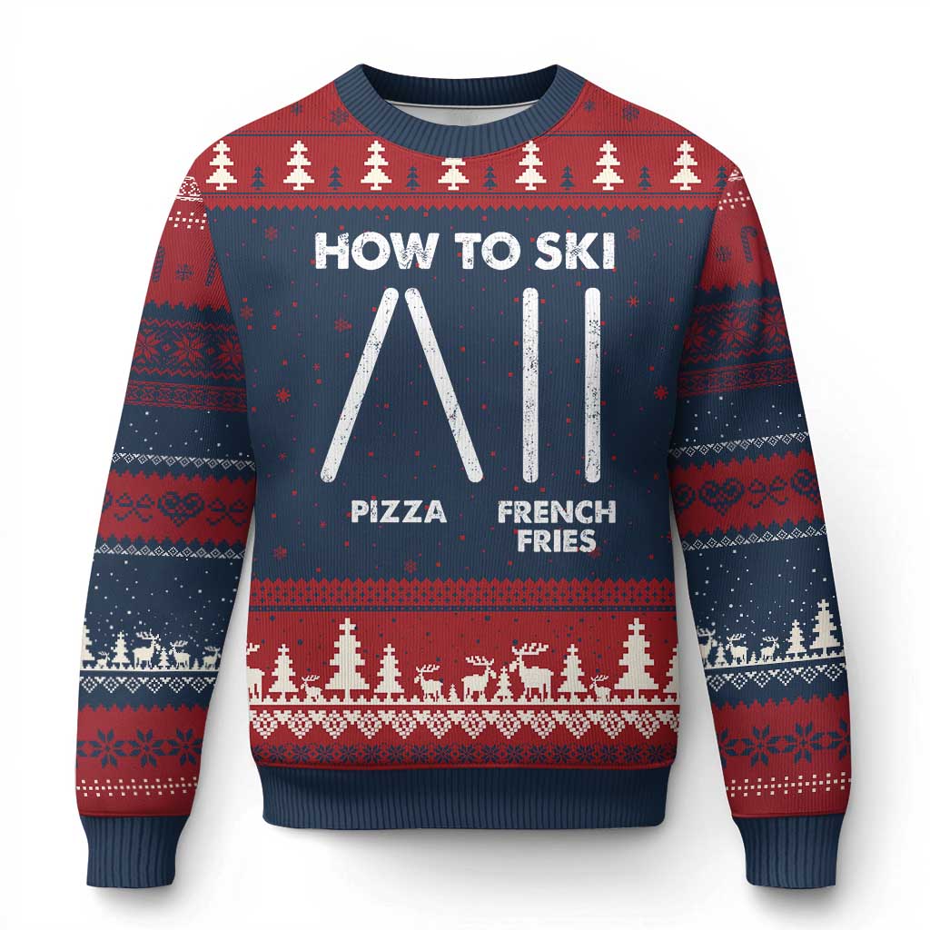 Funny Skiing Instructor Ugly Christmas Sweater How To Ski Food Lover Winter Sport TS11 Navy Red Print Your Wear