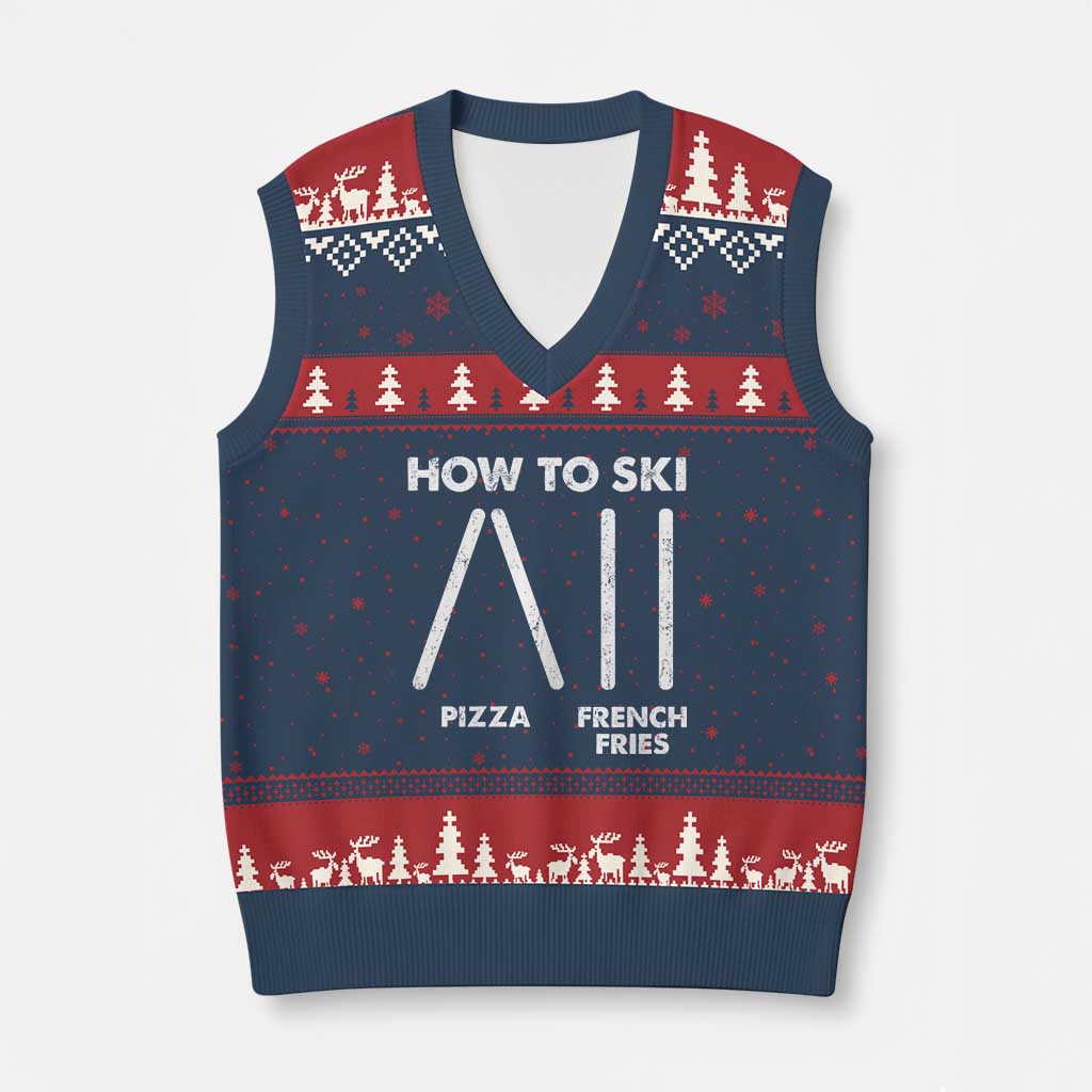 Funny Skiing Instructor V-Neck Knit Sweater Vest How To Ski Food Lover Winter Sport TS11 Navy Red Print Your Wear