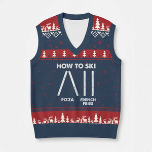 Funny Skiing Instructor V-Neck Knit Sweater Vest How To Ski Food Lover Winter Sport TS11 Navy Red Print Your Wear