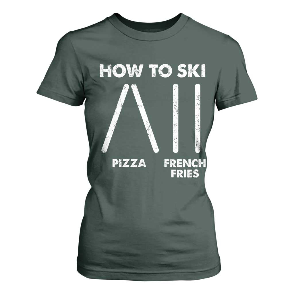 Funny Skiing Instructor T Shirt For Women How To Ski Food Lover Winter Sport TS11 Dark Forest Green Print Your Wear
