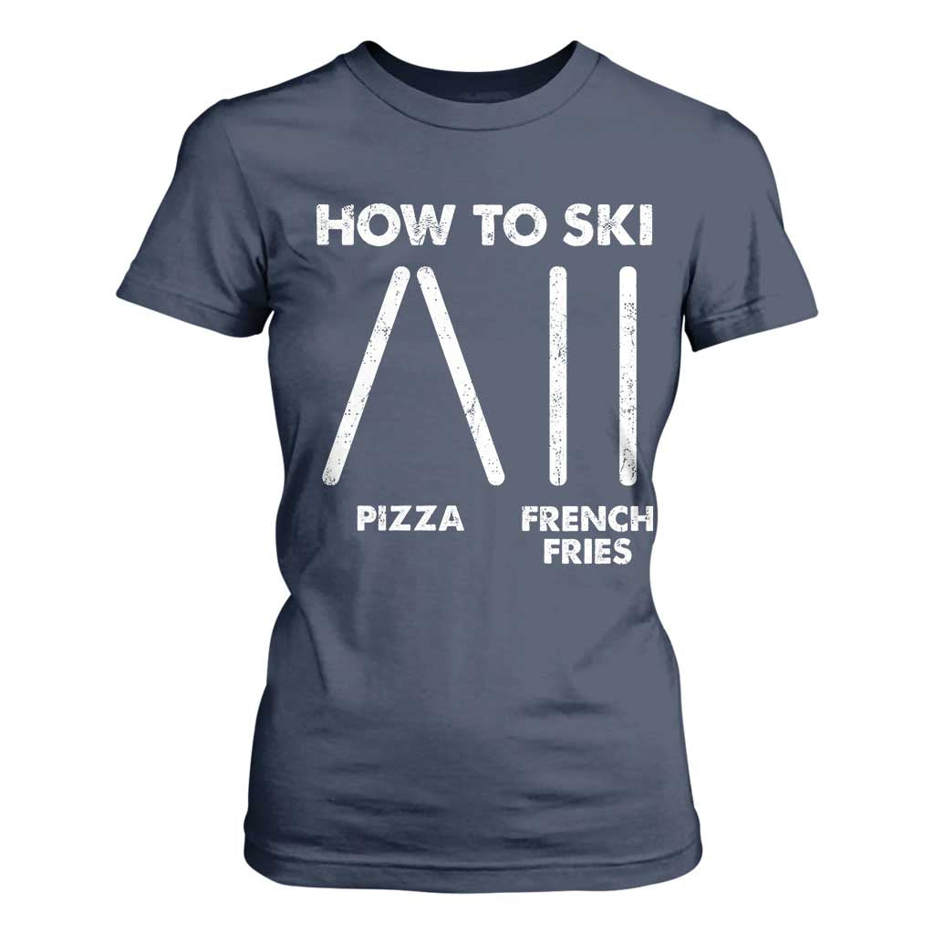 Funny Skiing Instructor T Shirt For Women How To Ski Food Lover Winter Sport TS11 Navy Print Your Wear