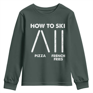 Funny Skiing Instructor Youth Sweatshirt How To Ski Food Lover Winter Sport TS11 Dark Forest Green Print Your Wear