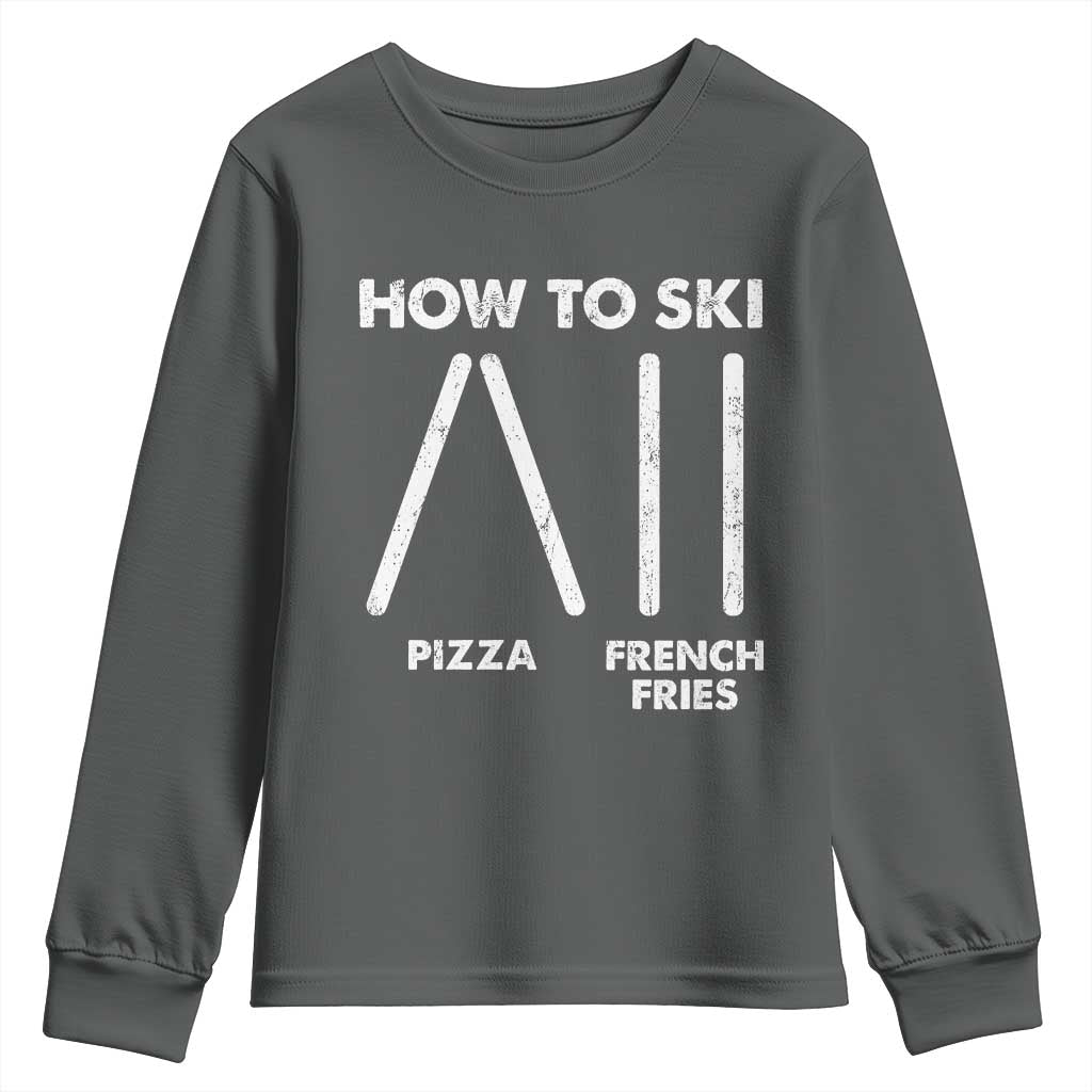 Funny Skiing Instructor Youth Sweatshirt How To Ski Food Lover Winter Sport TS11 Dark Heather Print Your Wear