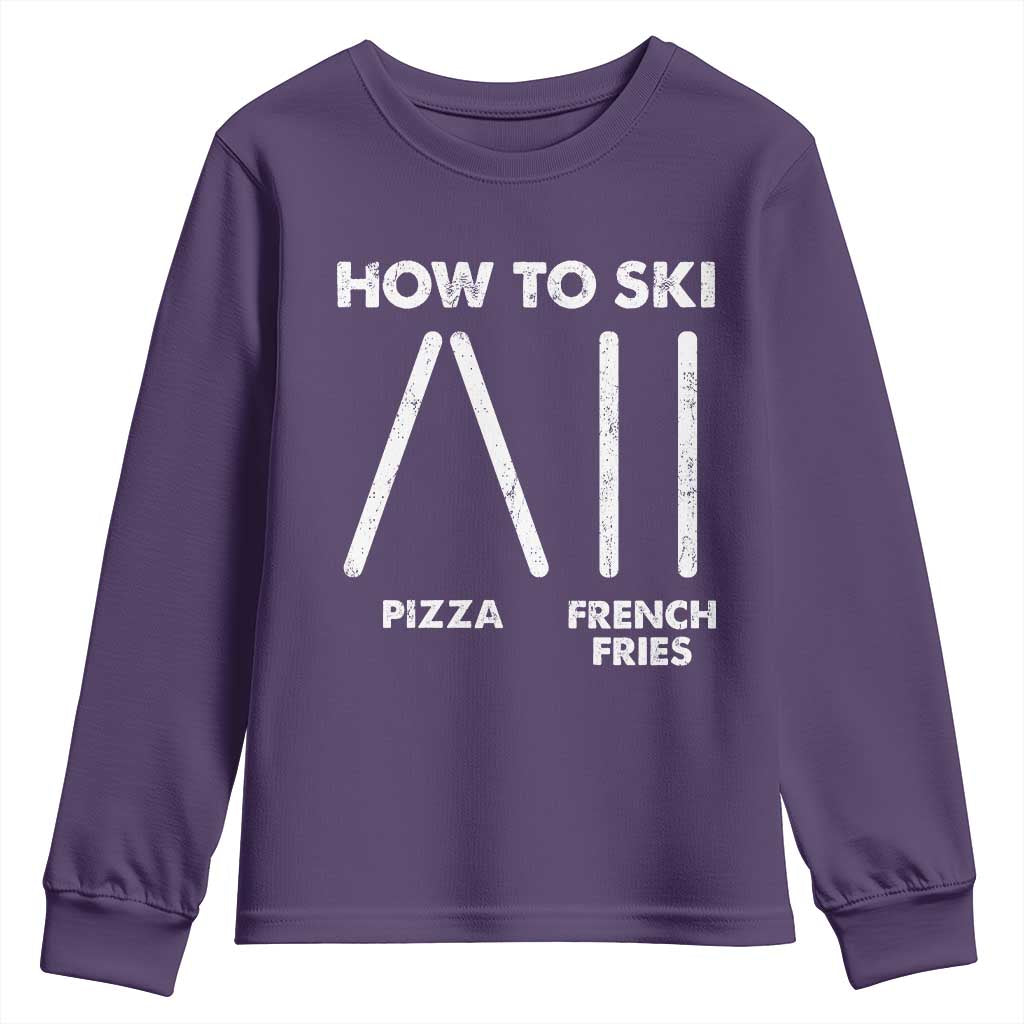 Funny Skiing Instructor Youth Sweatshirt How To Ski Food Lover Winter Sport TS11 Purple Print Your Wear