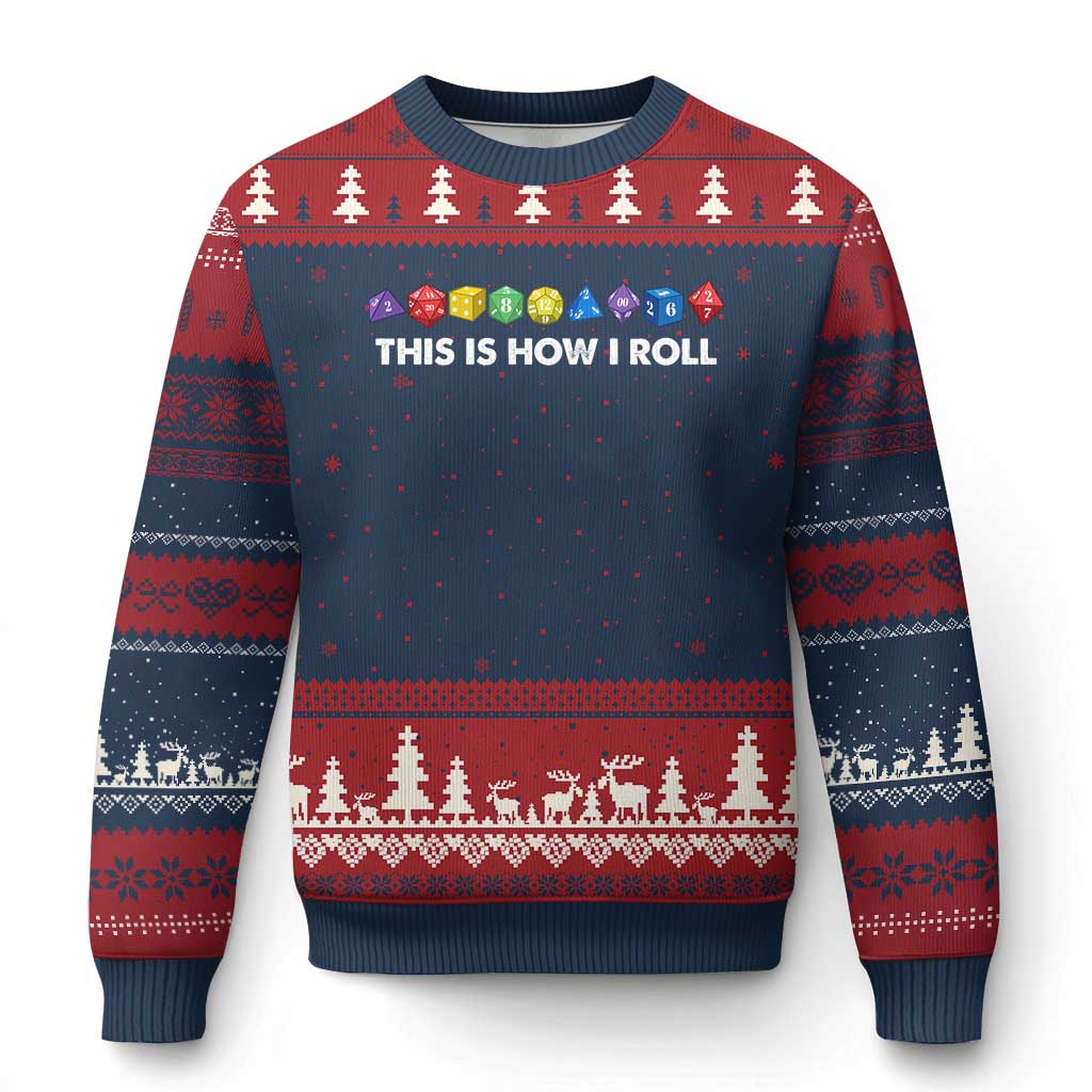 Funny Role Playing Tabletop Dice Ugly Christmas Sweater This Is How I Roll TS11 Navy Red Print Your Wear