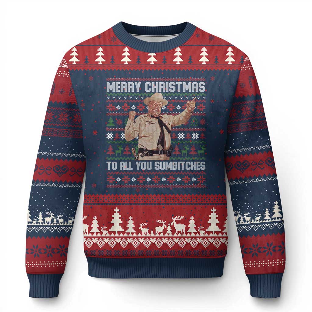 Merry Christmas To All You Sumbitches Ugly Christmas Sweater Funny Smokey Xmas Movie The Bandit TS11 Navy Red Print Your Wear