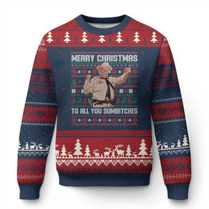 Merry Christmas To All You Sumbitches Ugly Christmas Sweater Funny Smokey Xmas Movie The Bandit TS11 Navy Red Print Your Wear