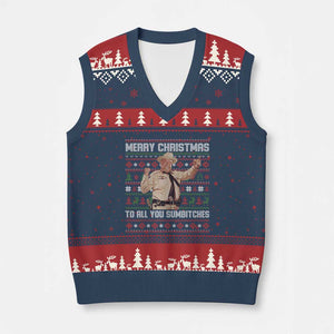 Merry Christmas To All You Sumbitches V-Neck Knit Sweater Vest Funny Smokey Xmas Movie The Bandit TS11 Navy Red Print Your Wear