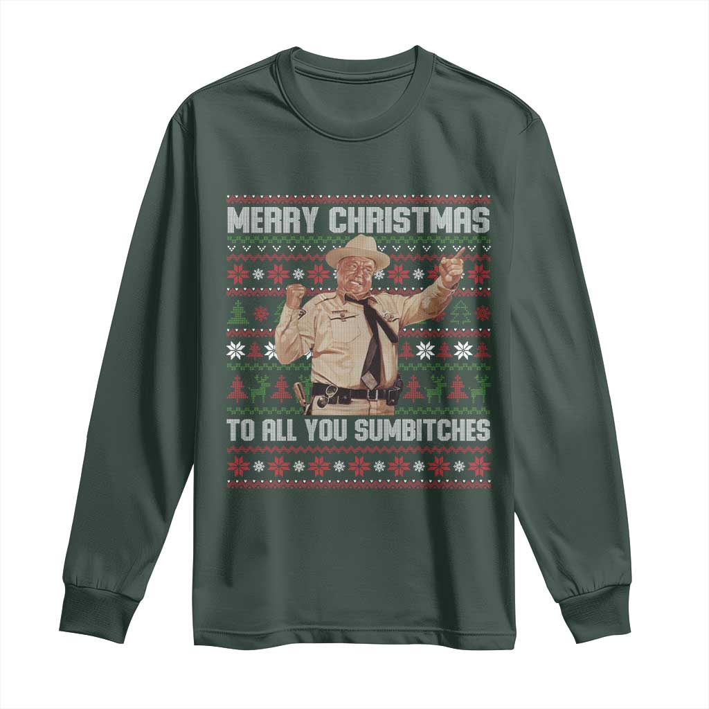Merry Christmas To All You Sumbitches Long Sleeve Shirt Funny Smokey Xmas Movie The Bandit TS11 Dark Forest Green Print Your Wear