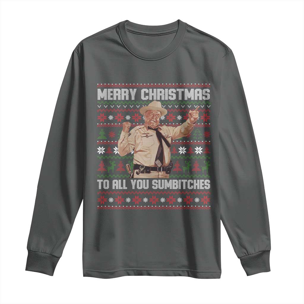 Merry Christmas To All You Sumbitches Long Sleeve Shirt Funny Smokey Xmas Movie The Bandit TS11 Dark Heather Print Your Wear