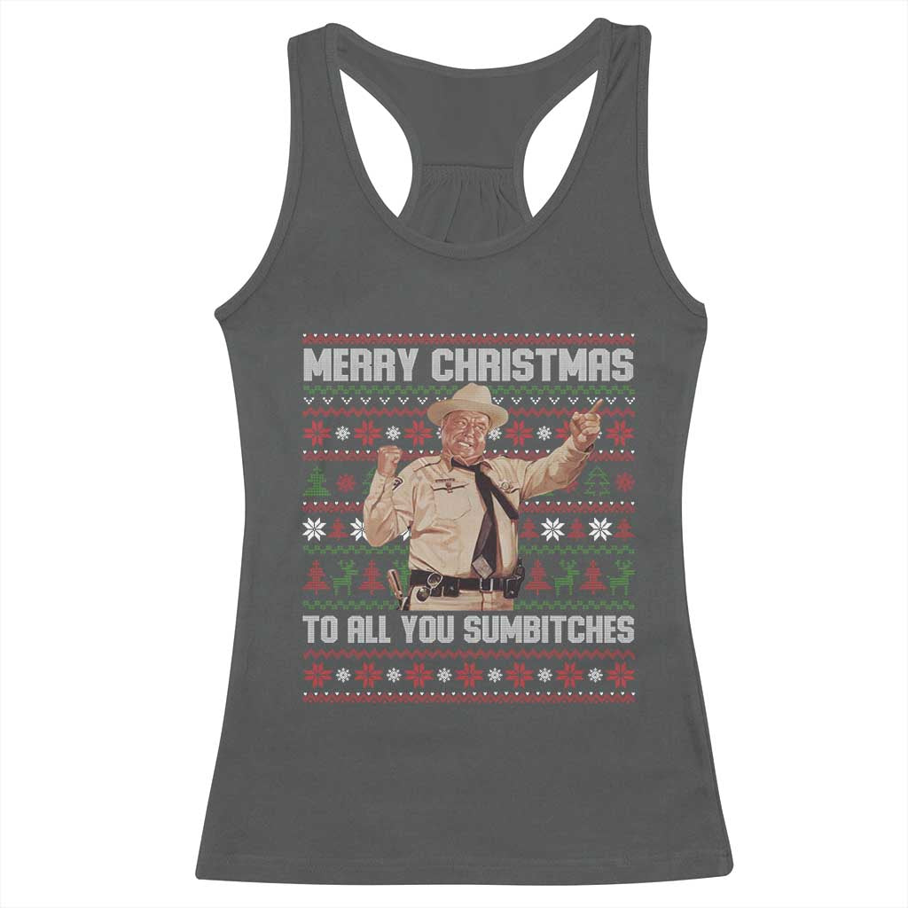 Merry Christmas To All You Sumbitches Racerback Tank Top Funny Smokey Xmas Movie The Bandit TS11 Dark Heather Print Your Wear