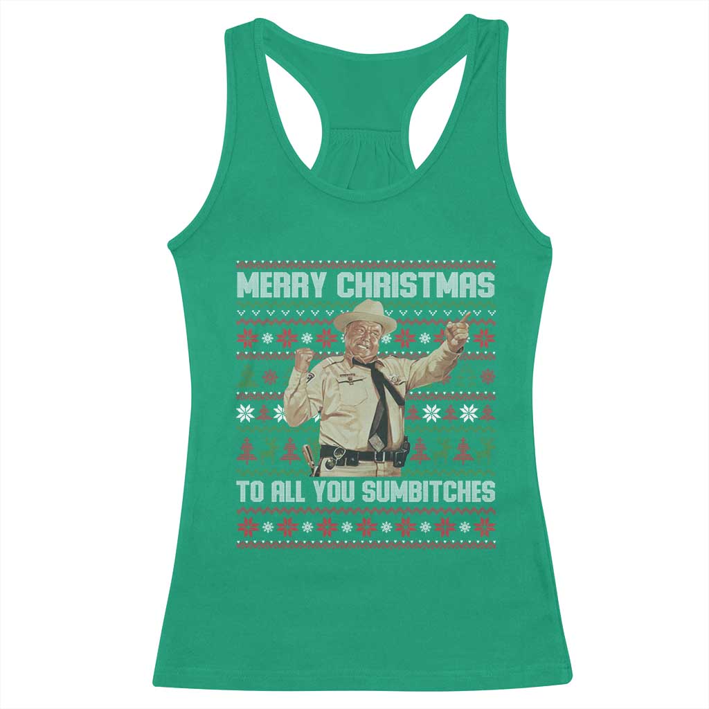 Merry Christmas To All You Sumbitches Racerback Tank Top Funny Smokey Xmas Movie The Bandit TS11 Irish Green Print Your Wear