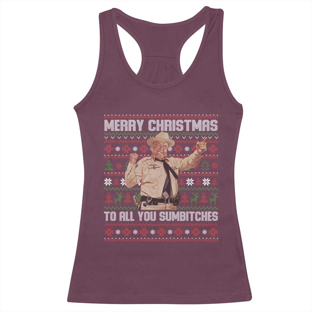 Merry Christmas To All You Sumbitches Racerback Tank Top Funny Smokey Xmas Movie The Bandit - Print Your Wear