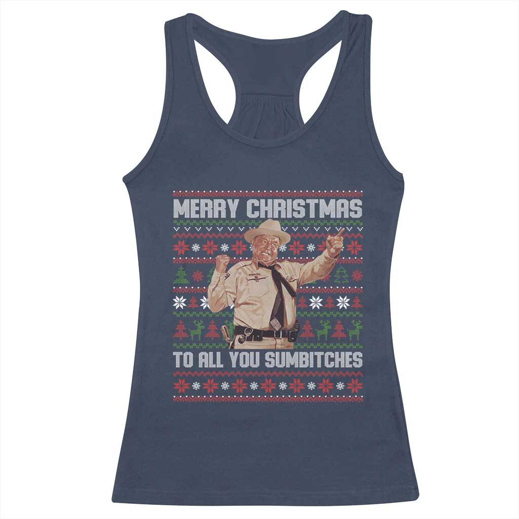 Merry Christmas To All You Sumbitches Racerback Tank Top Funny Smokey Xmas Movie The Bandit TS11 Navy Print Your Wear
