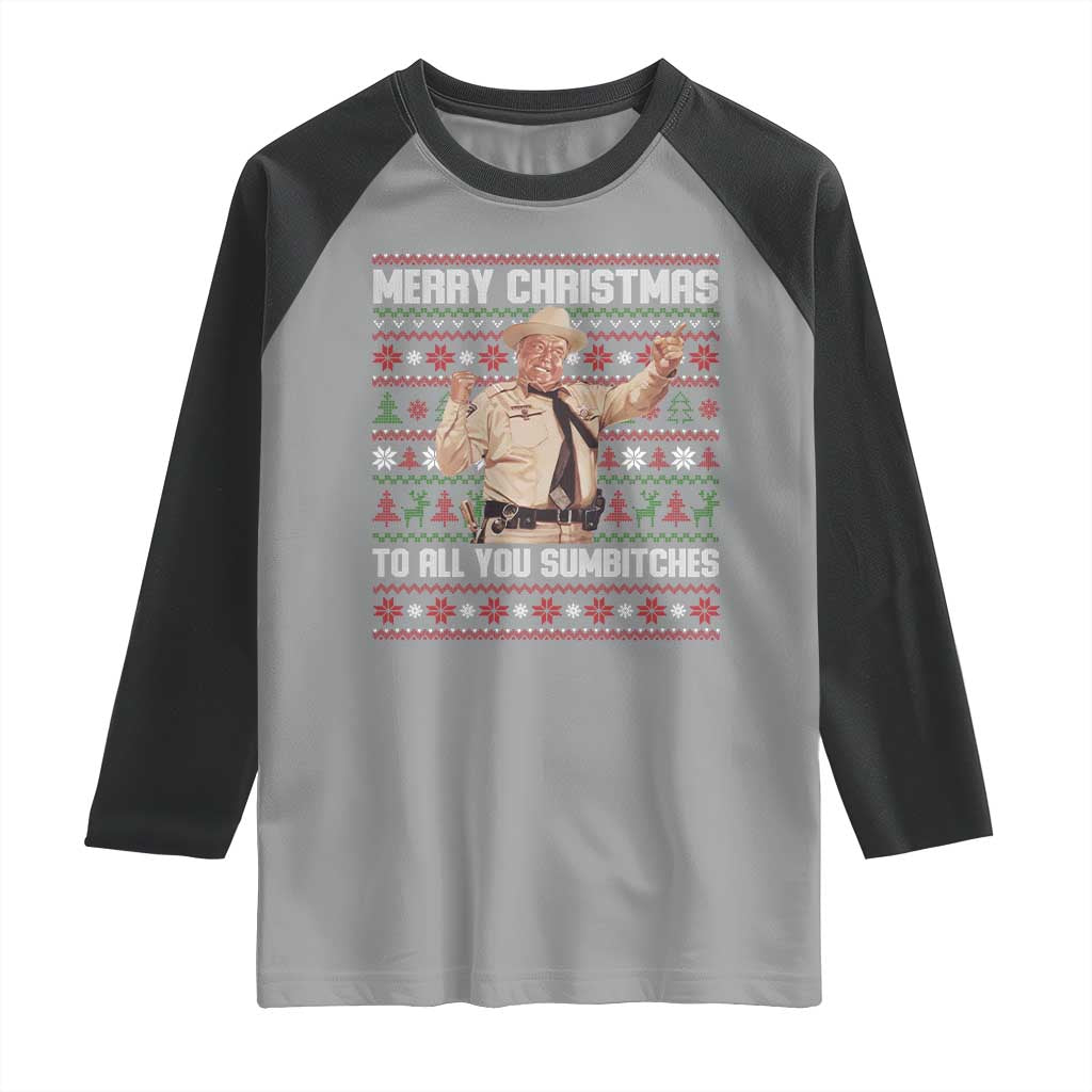 Merry Christmas To All You Sumbitches Raglan Shirt Funny Smokey Xmas Movie The Bandit TS11 Sport Gray Black Print Your Wear