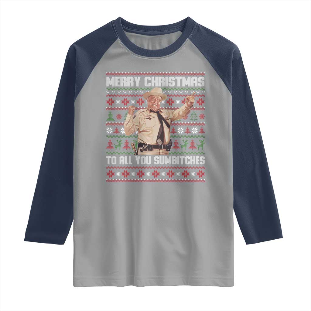 Merry Christmas To All You Sumbitches Raglan Shirt Funny Smokey Xmas Movie The Bandit TS11 Sport Gray Navy Print Your Wear