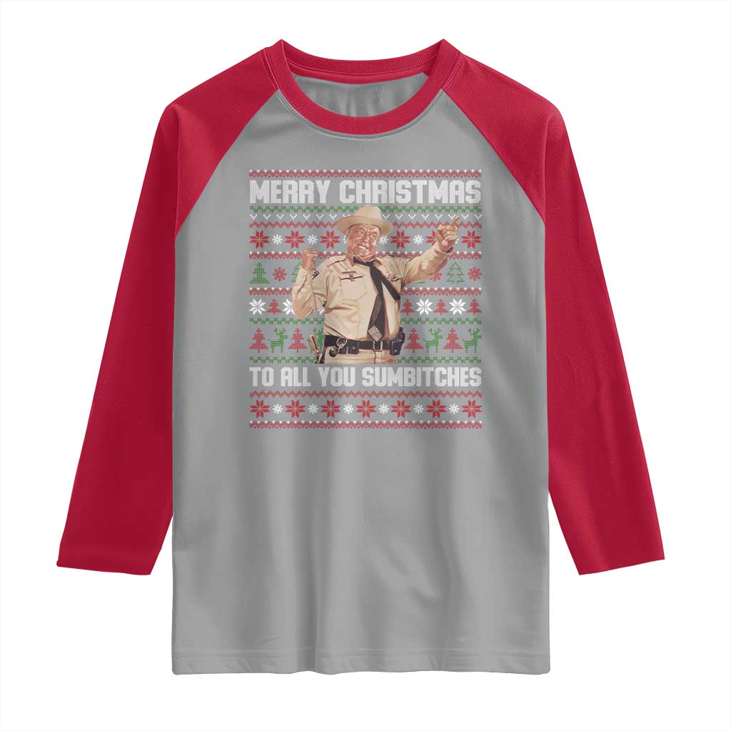 Merry Christmas To All You Sumbitches Raglan Shirt Funny Smokey Xmas Movie The Bandit TS11 Sport Gray Red Print Your Wear