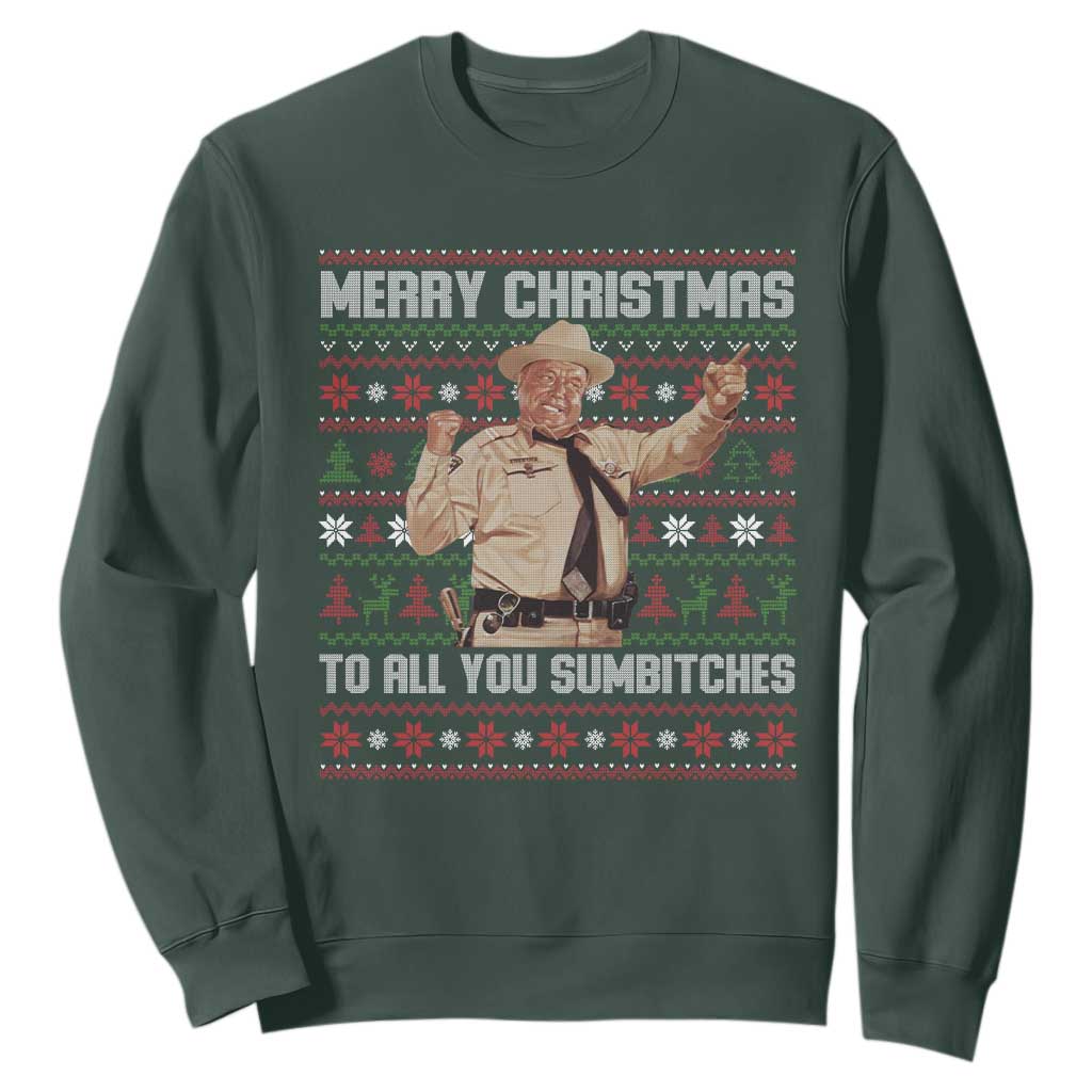 Merry Christmas To All You Sumbitches Sweatshirt Funny Smokey Xmas Movie The Bandit TS11 Dark Forest Green Print Your Wear