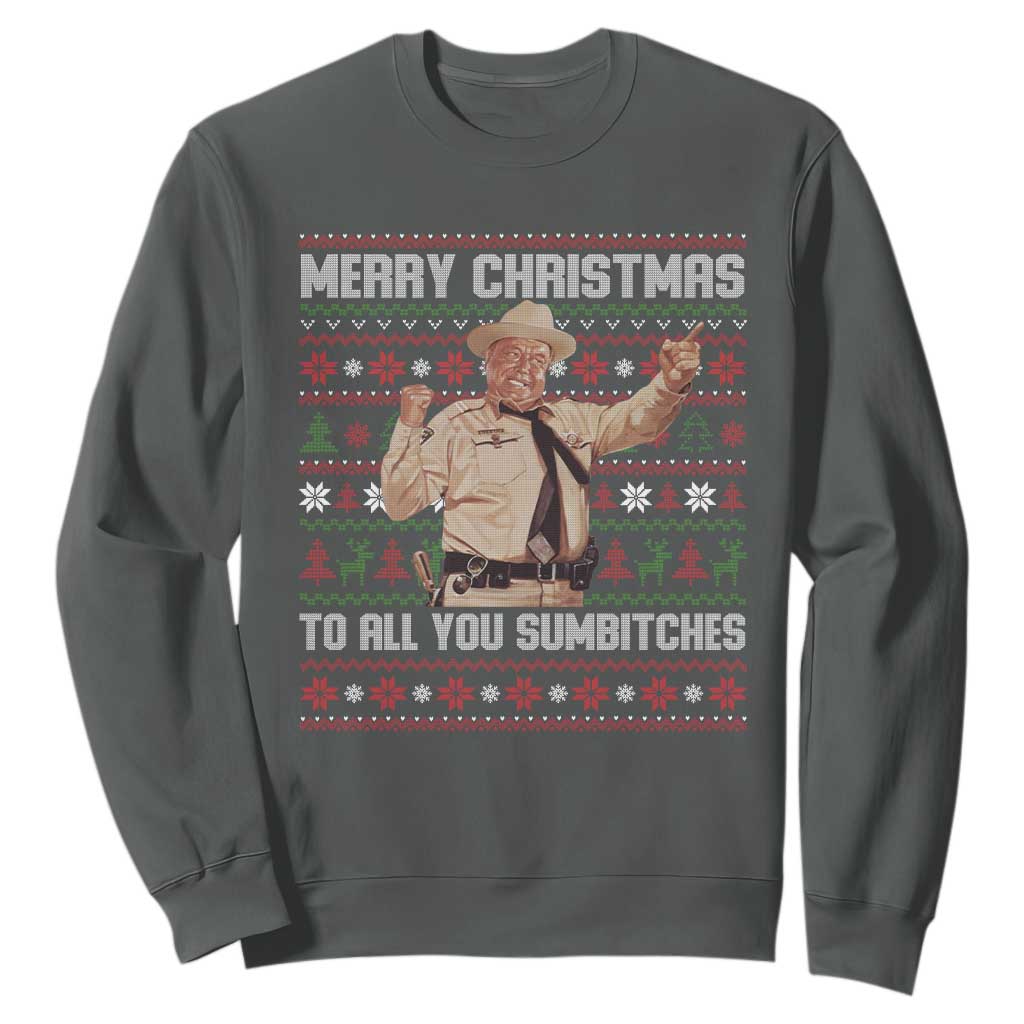 Merry Christmas To All You Sumbitches Sweatshirt Funny Smokey Xmas Movie The Bandit TS11 Dark Heather Print Your Wear