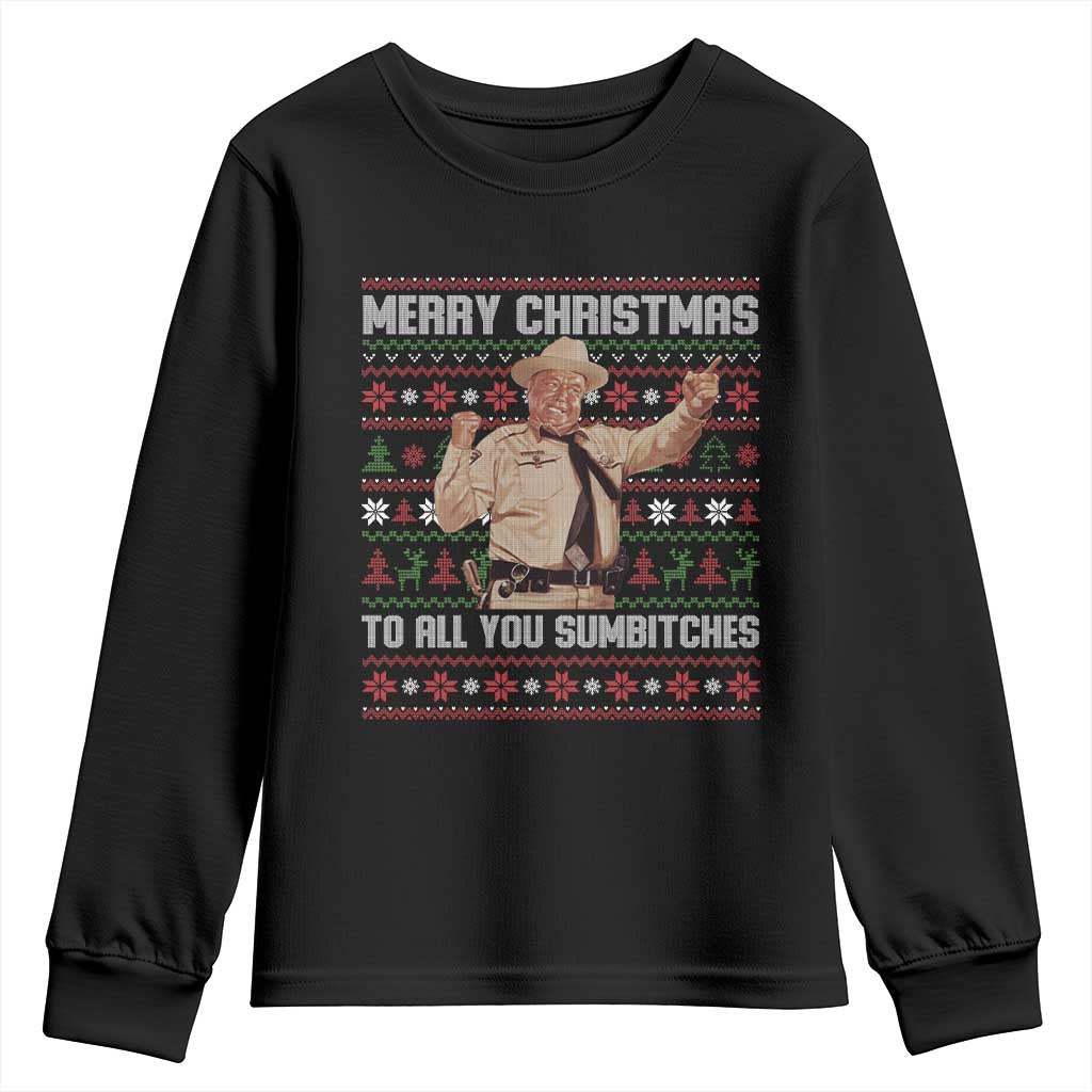 Merry Christmas To All You Sumbitches Youth Sweatshirt Funny Smokey Xmas Movie The Bandit TS11 Black Print Your Wear
