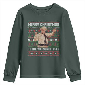 Merry Christmas To All You Sumbitches Youth Sweatshirt Funny Smokey Xmas Movie The Bandit TS11 Dark Forest Green Print Your Wear