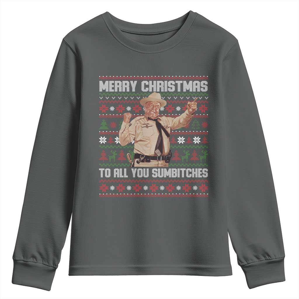 Merry Christmas To All You Sumbitches Youth Sweatshirt Funny Smokey Xmas Movie The Bandit TS11 Dark Heather Print Your Wear